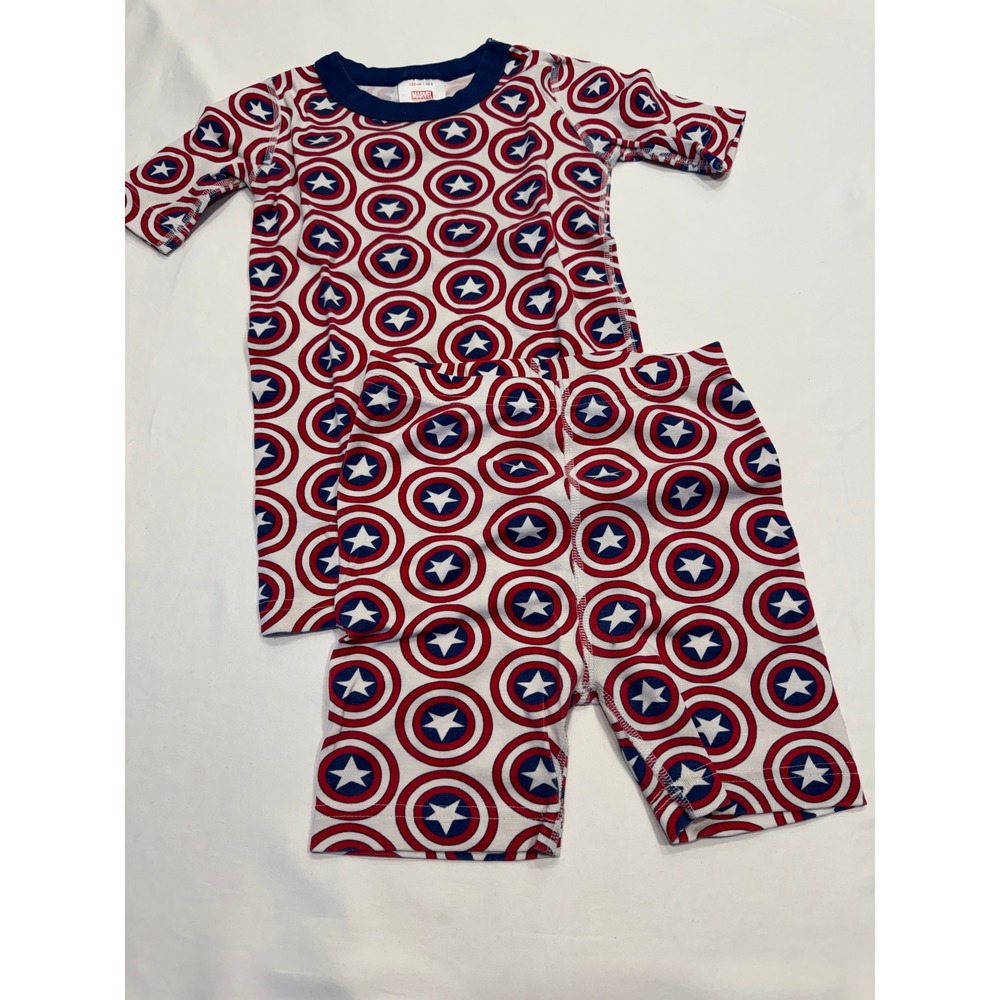 Hanna Andersson Marvel Captain‎ America Shield Pajamas Set Size 8 Blue Red EUC